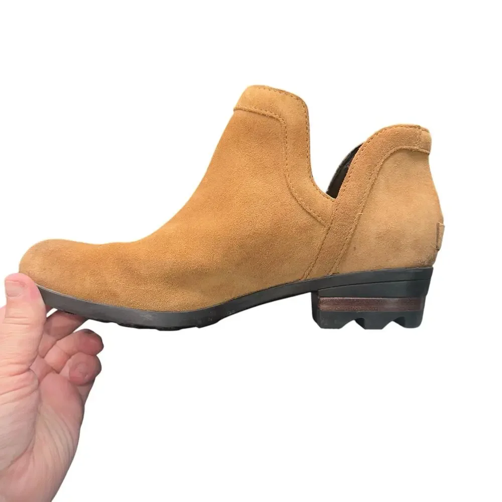 Sorel Emelie Chelsea Camel Suede Ankle Boots Size 8 Waterproof Leather Booties